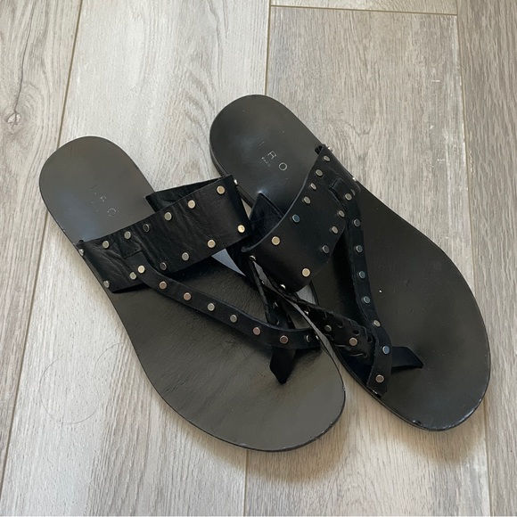 IRO Studded Sandals leather slip on thong womens Black (size 7) chic minimalist - Picture 1 of 5